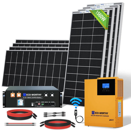 Green Vista Living Eco-Worthy 1560W 48V (8×195W) Complete Off-Grid Solar Kit | 3.5kW Inverter + 48V 100Ah Rack Battery