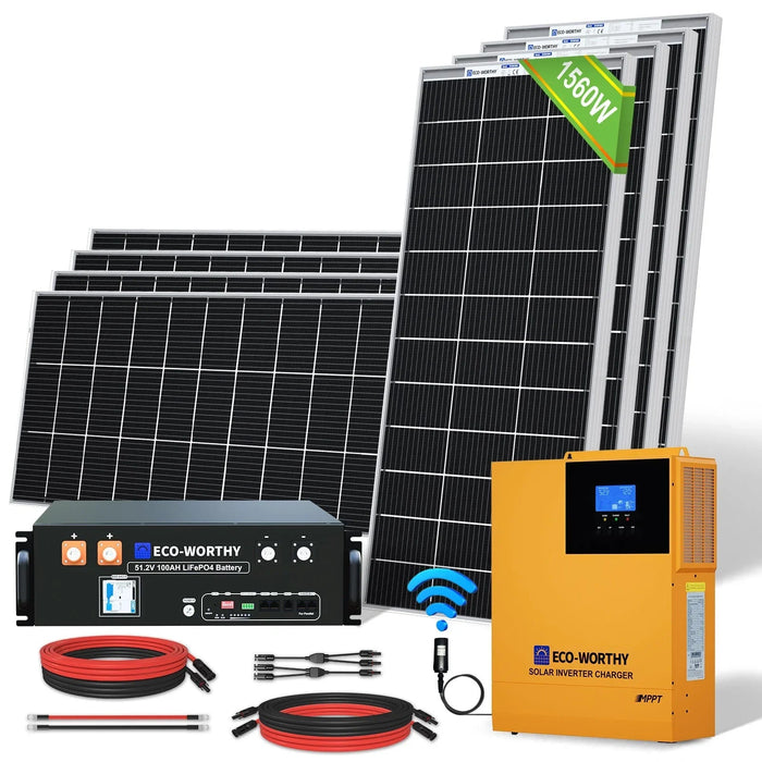 Green Vista Living Eco-Worthy 1560W 48V (8×195W) Complete Off-Grid Solar Kit | 3.5kW Inverter + 48V 100Ah Rack Battery