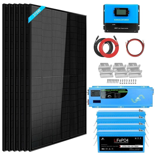 Green Vista Living Off Grid Solar Kit 6000W 48VDC 120V/240V 10.24KWH Lithium Battery 6 X 370 Watt Solar Panels SGK-PRO64