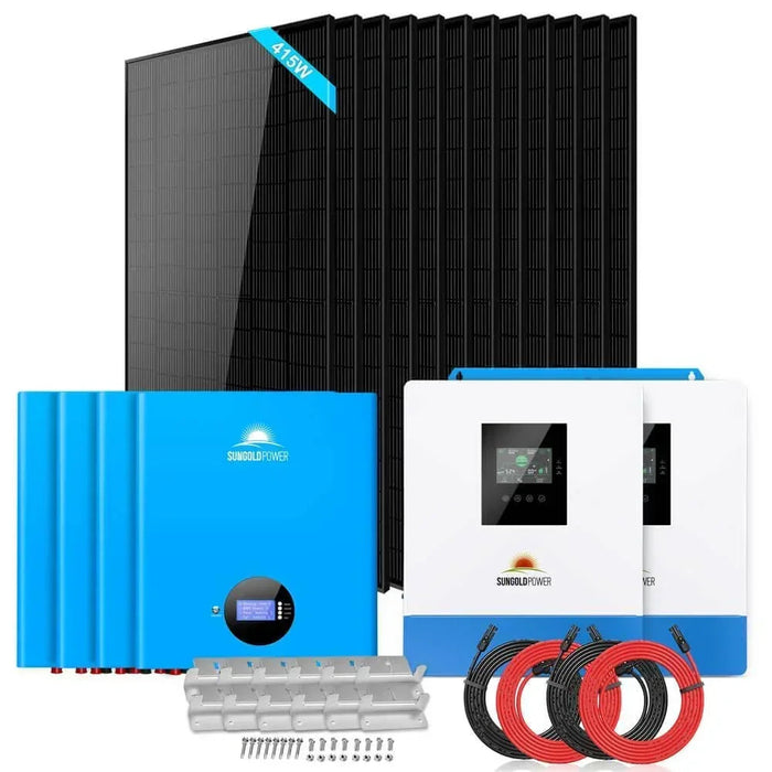 Green Vista Living Off Grid Solar Kit 10000W 48VDC 120VAC/240V 20.48KWH Powerwall Lithium Battery 12 X 415 Watts Solar...