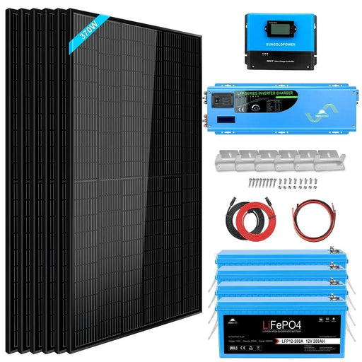Green Vista Living Off Grid Solar Kit 6000W 24VDC 120V/240V 10.24KWH Lithium Battery 6 X 370 Watt Solar Panels SGK-PRO62