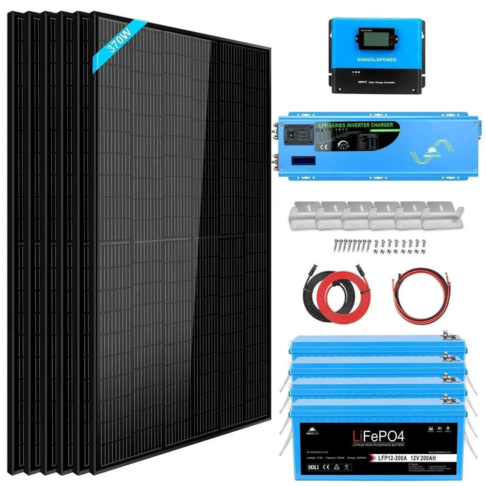 Green Vista Living Off Grid Solar Kit 6000W 24VDC 120V/240V 10.24KWH Lithium Battery 6 X 370 Watt Solar Panels SGK-PRO62