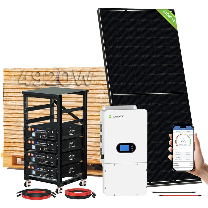 Green Vista Living ECO-WORTHY Home Hybrid Solar Power System: 10KW GROWATT 120V/240V Output+ 20.48kWh Lithium Battery...