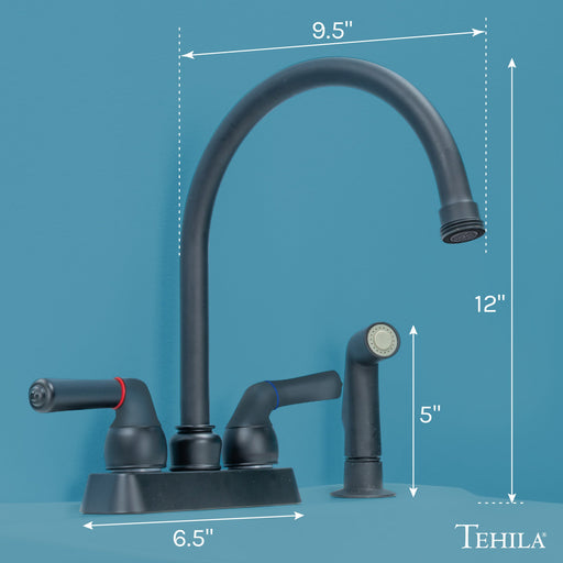 Utility Sink Tehila Black Finish Gooseneck Faucet with Side Sprayer - Side View