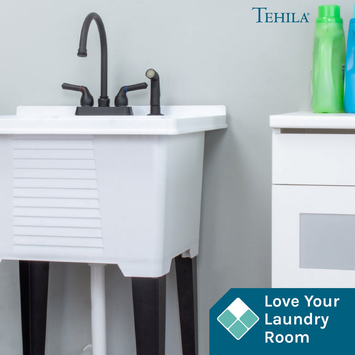 Utility Sink Tehila Black Finish Gooseneck Faucet with Side Sprayer - Detail View