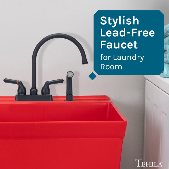 Utility Sink Tehila Black Finish Gooseneck Faucet with Side Sprayer - Lifestyle View