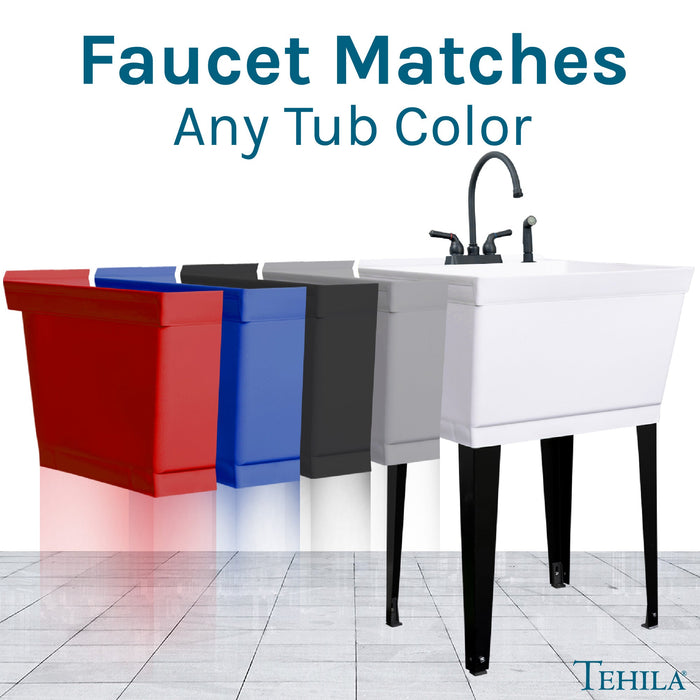 Utility Sink Tehila Black Finish Gooseneck Faucet with Side Sprayer - Dimensions