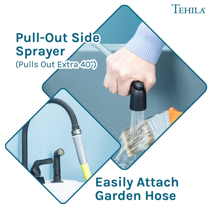 Utility Sink Tehila Black Finish Gooseneck Faucet with Side Sprayer - Features