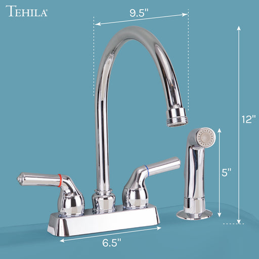 Utility Sink Tehila Chrome Finish Gooseneck Faucet with Side Sprayer - Side View