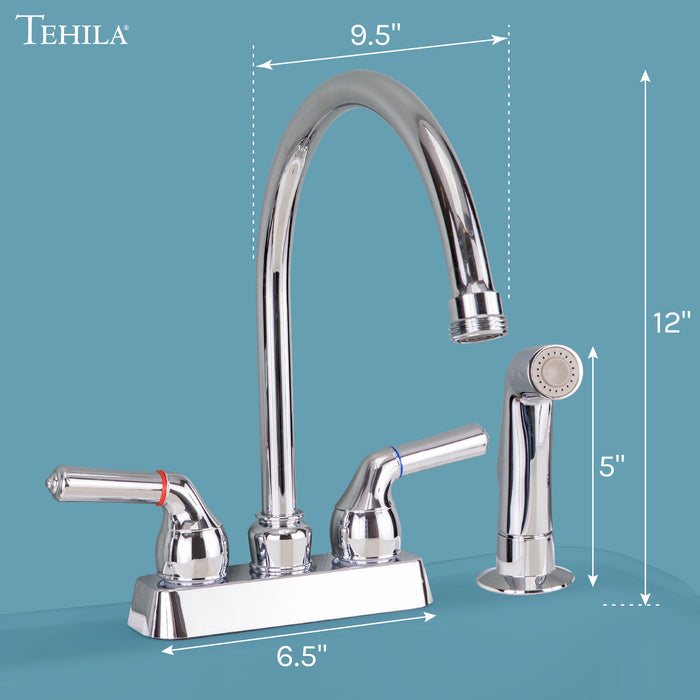 Utility Sink Tehila Chrome Finish Gooseneck Faucet with Side Sprayer - Side View