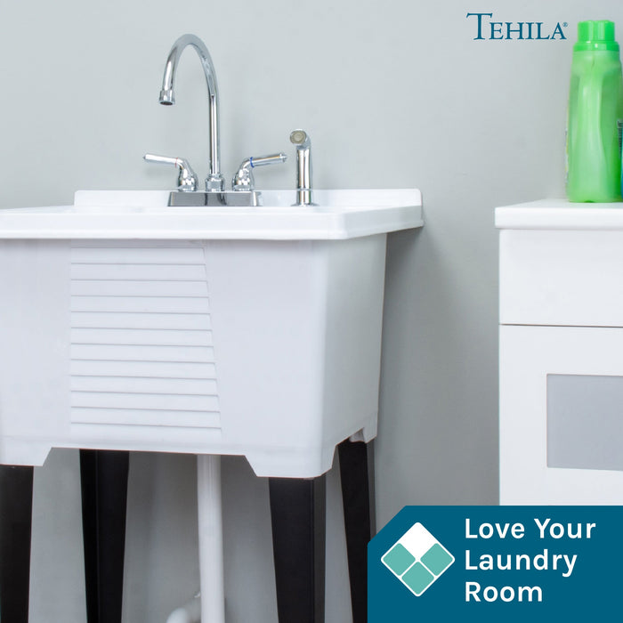 Utility Sink Tehila Chrome Finish Gooseneck Faucet with Side Sprayer - Detail View