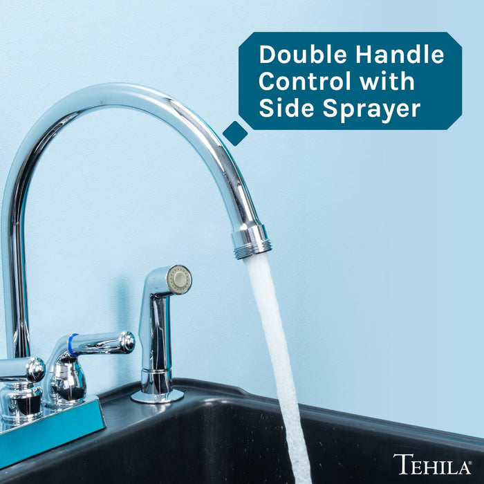 Utility Sink Tehila Chrome Finish Gooseneck Faucet with Side Sprayer - Close-Up