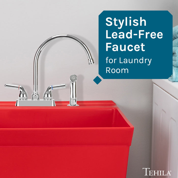 Utility Sink Tehila Chrome Finish Gooseneck Faucet with Side Sprayer - Lifestyle View