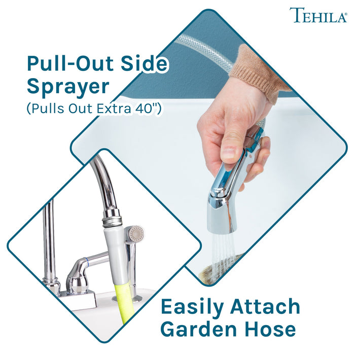 Utility Sink Tehila Chrome Finish Gooseneck Faucet with Side Sprayer - Features