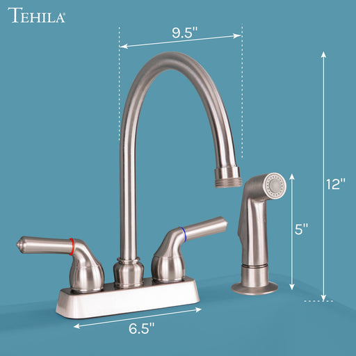 Utility Sink Tehila Stainless Steel Finish Gooseneck Faucet with Side Sprayer - Side View