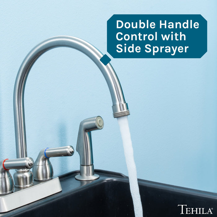 Utility Sink Tehila Stainless Steel Finish Gooseneck Faucet with Side Sprayer - Close-Up