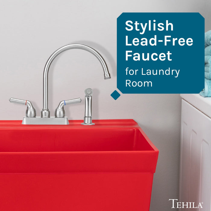 Utility Sink Tehila Stainless Steel Finish Gooseneck Faucet with Side Sprayer - Lifestyle View