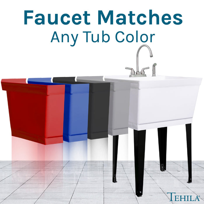 Utility Sink Tehila Stainless Steel Finish Gooseneck Faucet with Side Sprayer - Dimensions