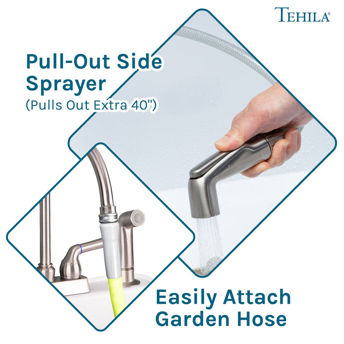 Utility Sink Tehila Stainless Steel Finish Gooseneck Faucet with Side Sprayer - Features