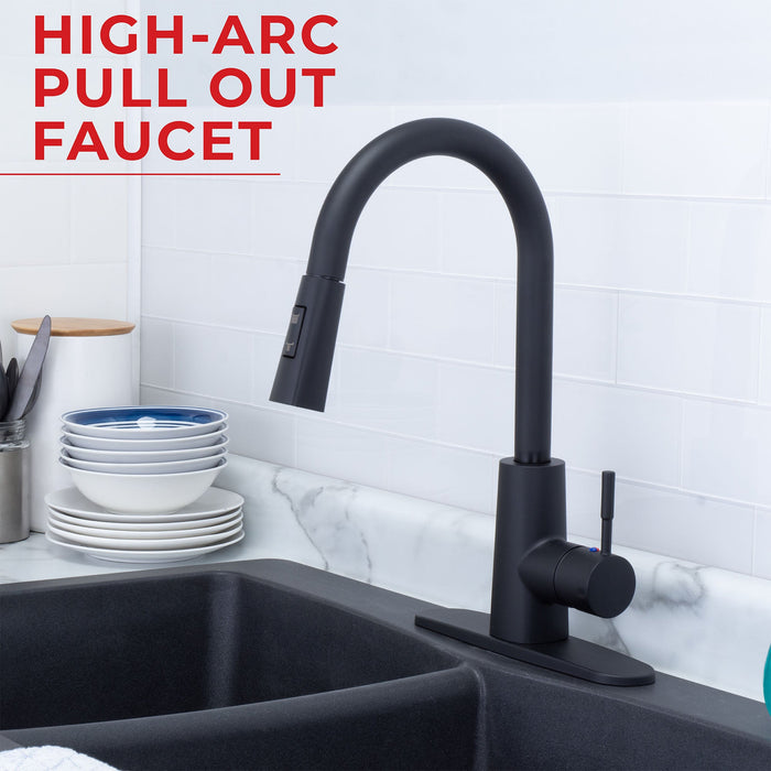 Utility Sink Tehila Black Finish High-Arc Pull-Down Faucet - Close-Up