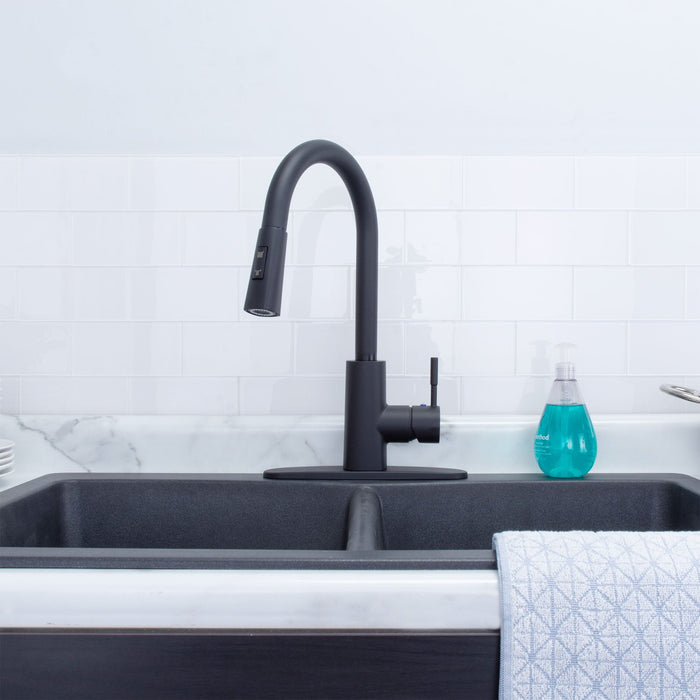 Utility Sink Tehila Black Finish High-Arc Pull-Down Faucet - Detail View