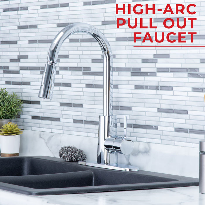 Utility Sink Tehila Chrome Finish High-Arc Pull-Down Faucet - Close-Up