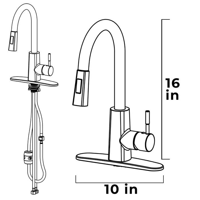 Utility Sink Tehila Stainless Steel Finish High-Arc Pull-Down Faucet - Side View