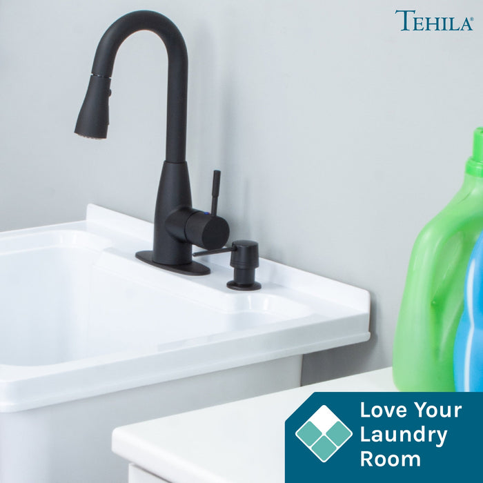 Utility Sink Tehila Black Finish Low Profile Pull-Down Faucet - Detail View