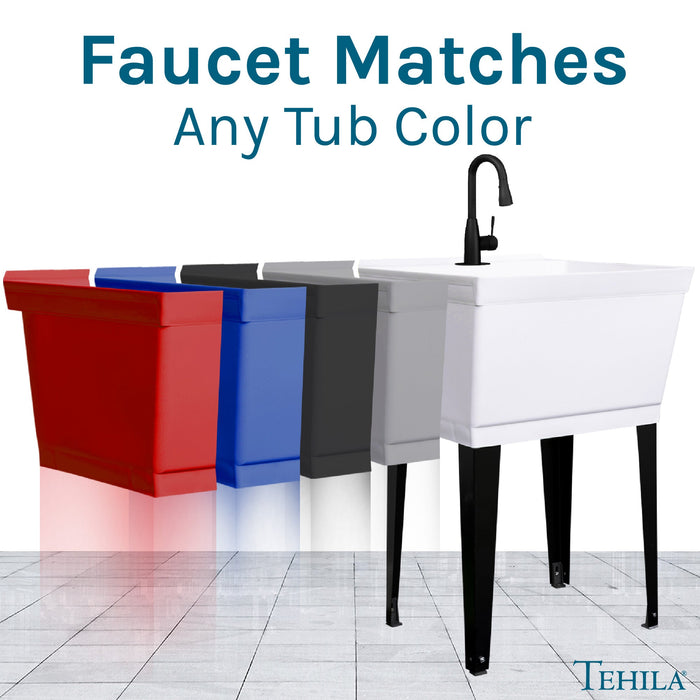 Utility Sink Tehila Black Finish Low Profile Pull-Down Faucet - Dimensions