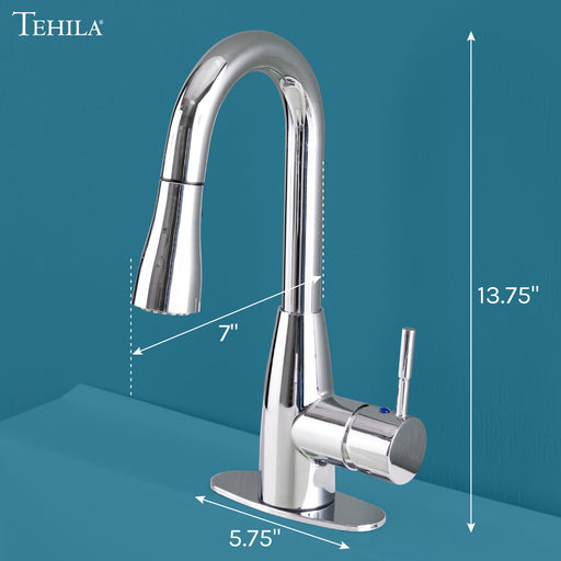 Utility Sink Tehila Chrome Finish Low Profile Pull-Down Faucet - Side View