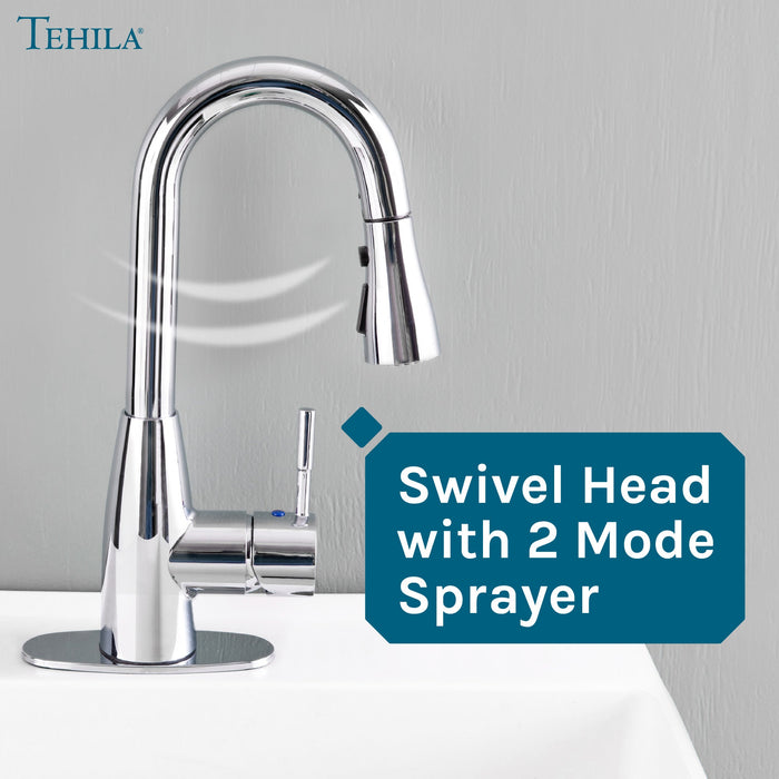 Utility Sink Tehila Chrome Finish Low Profile Pull-Down Faucet - Close-Up