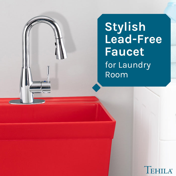 Utility Sink Tehila Chrome Finish Low Profile Pull-Down Faucet - Lifestyle View