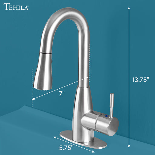 Utility Sink Tehila Stainless Steel Finish Low Profile Pull-Down Faucet - Side View