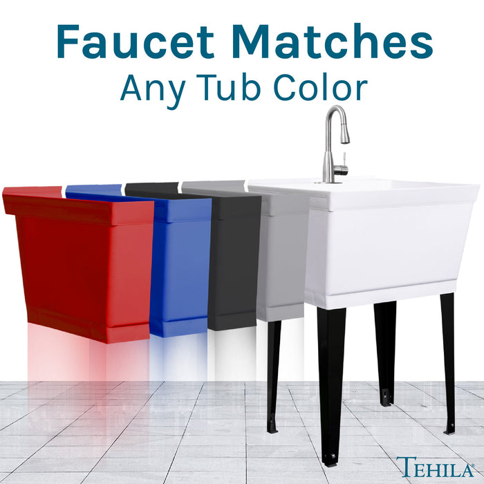 Utility Sink Tehila Stainless Steel Finish Low Profile Pull-Down Faucet - Dimensions