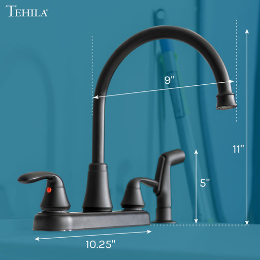 Utility Sink Tehila Black Finish Wide-set Gooseneck Faucet with Side Sprayer - Side View