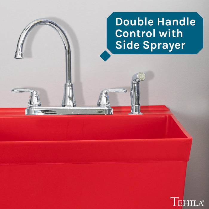 Utility Sink Tehila Chrome Finish Wide-set Gooseneck Faucet with Side Sprayer - Lifestyle View