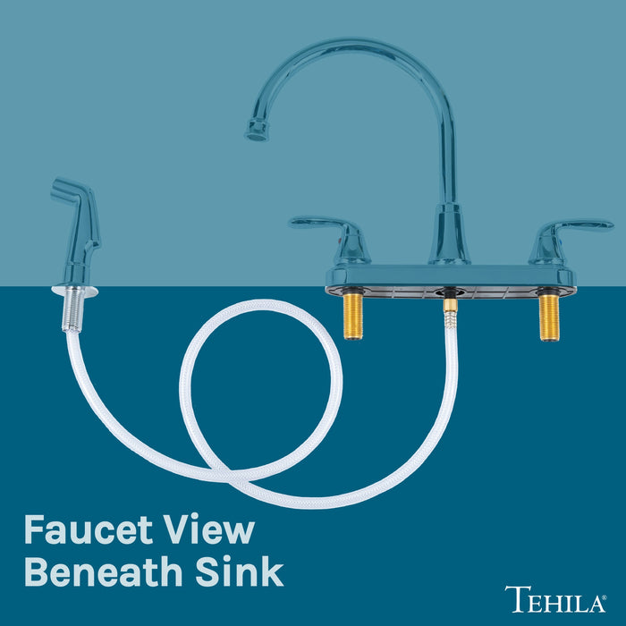 Utility Sink Tehila Chrome Finish Wide-set Gooseneck Faucet with Side Sprayer - Installation View