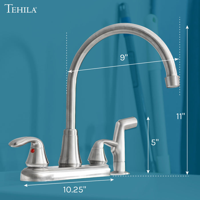 Utility Sink Tehila Stainless Steel Finish Wide-set Gooseneck Faucet with Side Sprayer - Side View