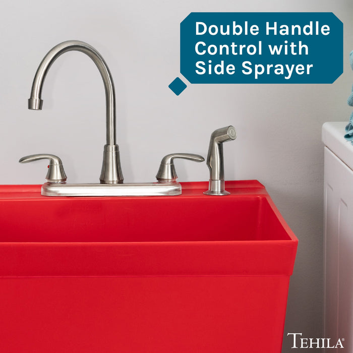 Utility Sink Tehila Stainless Steel Finish Wide-set Gooseneck Faucet with Side Sprayer - Lifestyle View