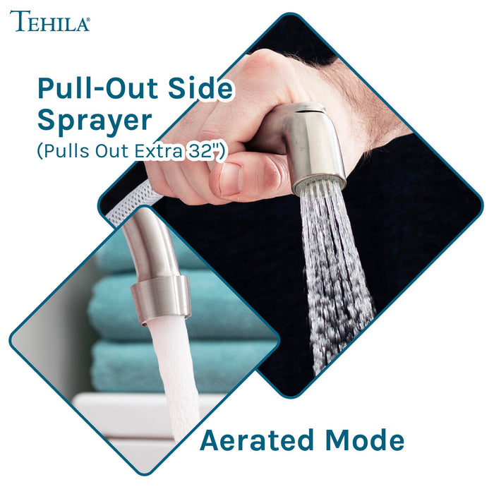 Utility Sink Tehila Stainless Steel Finish Wide-set Gooseneck Faucet with Side Sprayer - Features