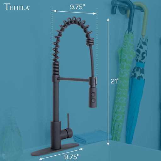 Utility Sink Tehila Black Finish High Arc Coil Pull-Down Faucet - Side View