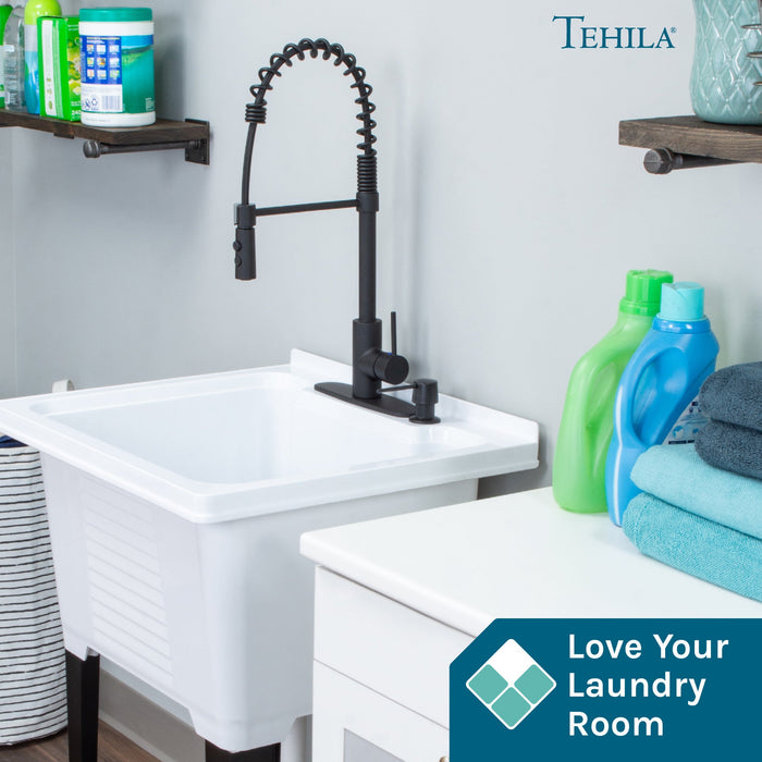 Utility Sink Tehila Black Finish High Arc Coil Pull-Down Faucet - Detail View