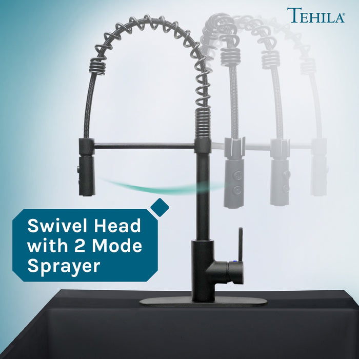 Utility Sink Tehila Black Finish High Arc Coil Pull-Down Faucet - Close-Up
