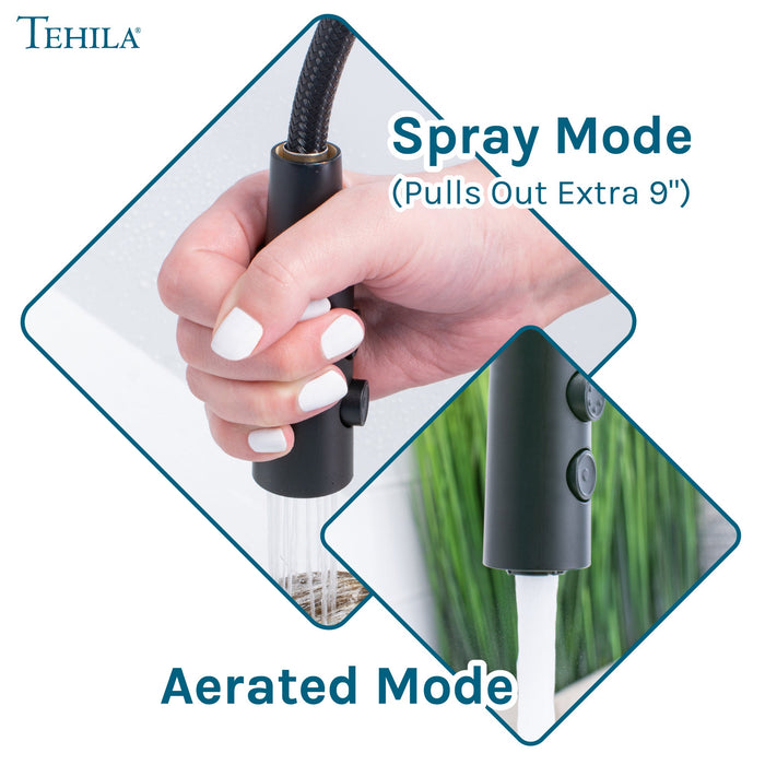 Utility Sink Tehila Black Finish High Arc Coil Pull-Down Faucet - Installation View