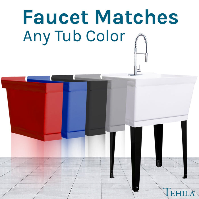 Utility Sink Tehila Stainless Steel Finish High Arc Coil Pull-Down Faucet - Dimensions