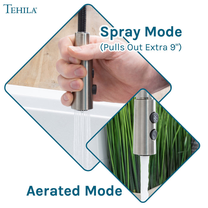Utility Sink Tehila Stainless Steel Finish High Arc Coil Pull-Down Faucet - Installation View