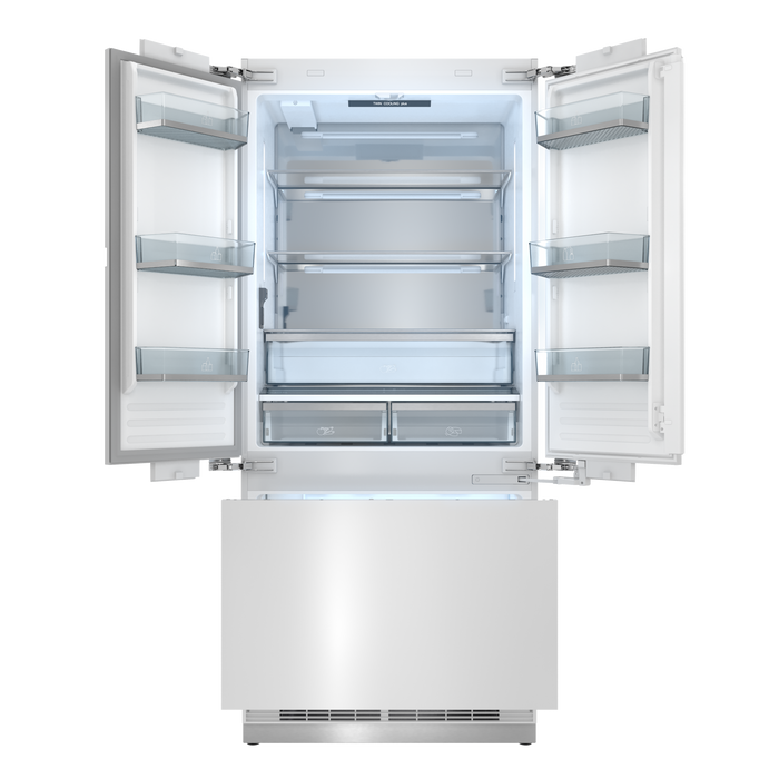 Thor Kitchen X Series 36-Inch Built-In French Door Refrigerator (XRF3619BFP-SS) – front open