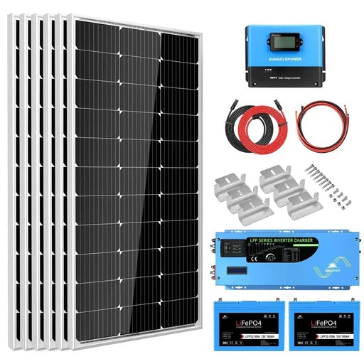 Green Vista Living Off Grid Solar Kit 3000W Inverter 12VDC 120V Output Battery 600 watt Solar Back Up SGK-PRO3