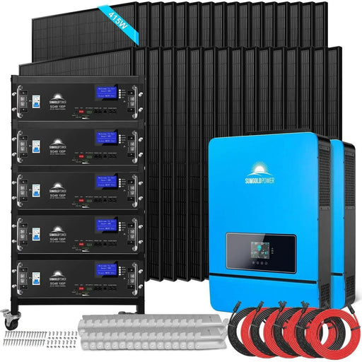 Green Vista Living Off Grid Solar Kit 16KW 48VDC 120V/240V 25.6KWH LITHIUM BATTERY 32 X 415 Watts Solar Panels SGR-16K25E