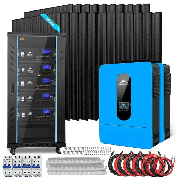 Green Vista Living Off Grid Solar Kit 13000W 48VDC 120V/240V 25.6KWH Lithium Battery 22 X 450 Watts Solar Panels SGR-13K25E